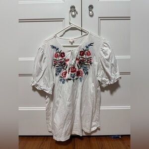 Embroidered Floral & White Pleasant Blouse